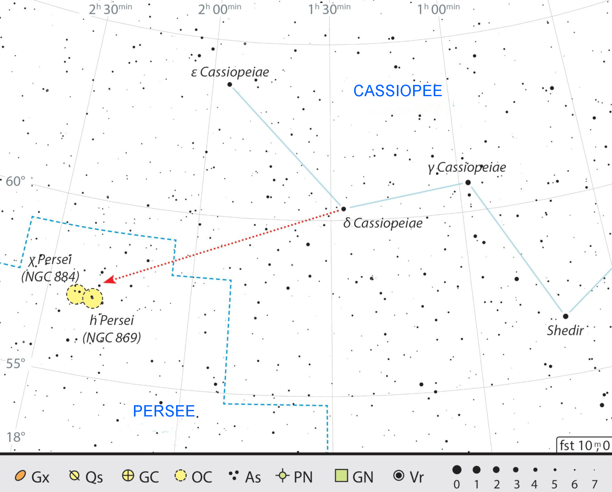 Carte de recherche du double amas h et χ Persei. J. Scholten